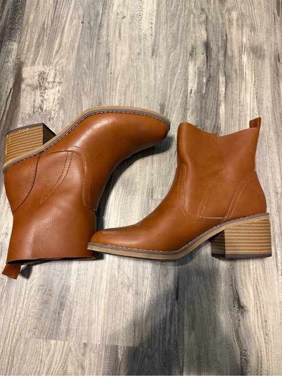 Mossimo Supply Co. Shoes - Mossimo Supply Co. Cognac Brown Stacked Heel Ankle Booties